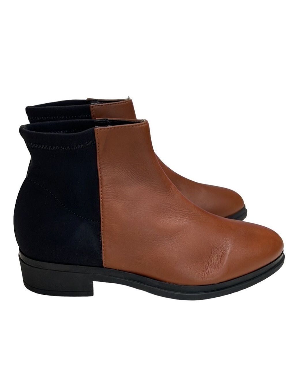 Bcbgmaxazria Collins Slip On Leather Cognac Black Booties SZ 6.5